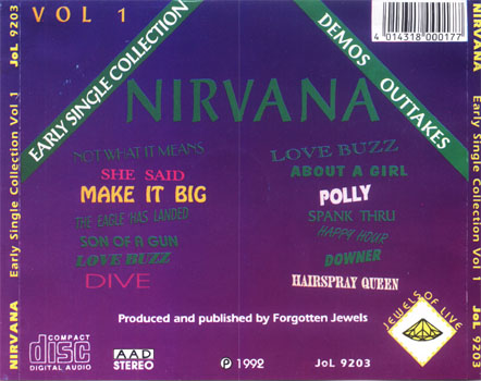 Early Single Collection Vol 1Back of Inlay