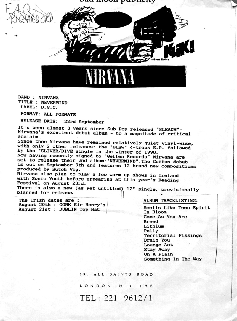 Nirvana's tour itinerary