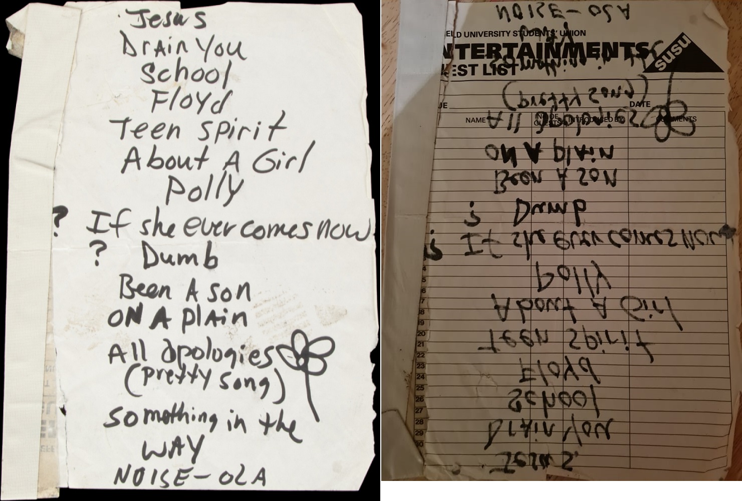 Handwritten setlist