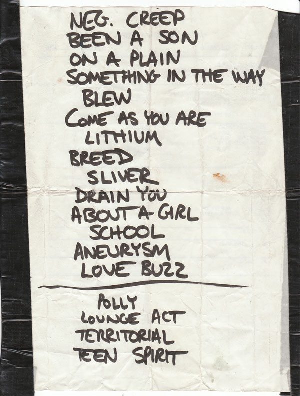 Handwritten setlist