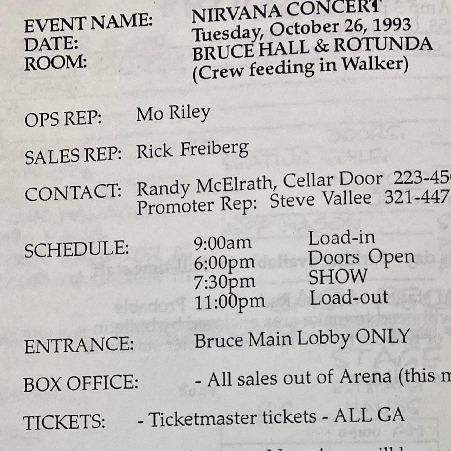 Nirvana's tour itinerary