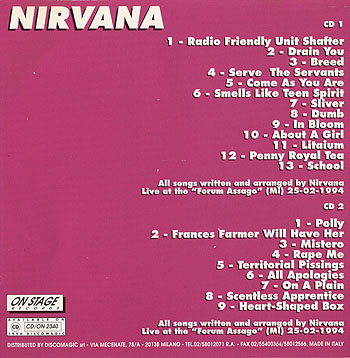 Concert In Milan 25/2/94Back of Cover